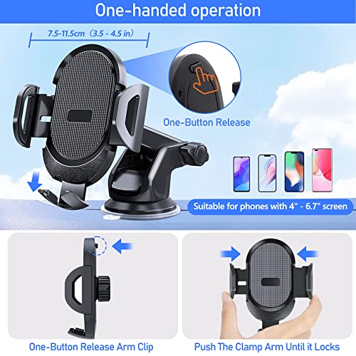 Huryfox Car Phone Holder Mobile Mount - Handsfree Driving Cellphone Stand, Smartphone Support on Dashboard, Windshield, Vent and More, Automobile Cradle Compatible with iPhone, Android Phone