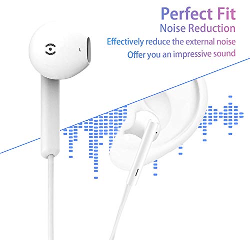 [2 Pack] In-Ear Headphones with 3.5mm Headphones Plug Microphone Volume Control for Sports Workout Compatible with iPhone, iPad, Huawei,Android,Samsung Cell Phones Tablets Laptops and More——White