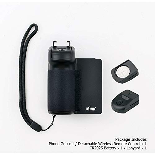 KIWIFOTOS 3 in 1 Cell Phone Tripod Mount, Phone Camera Grip Handle Holder with Detachable Bluetooth Shutter Remote Control and Cold Shoe Mount for iPhone Android Smartphone Selfie Vlog Video Shooting