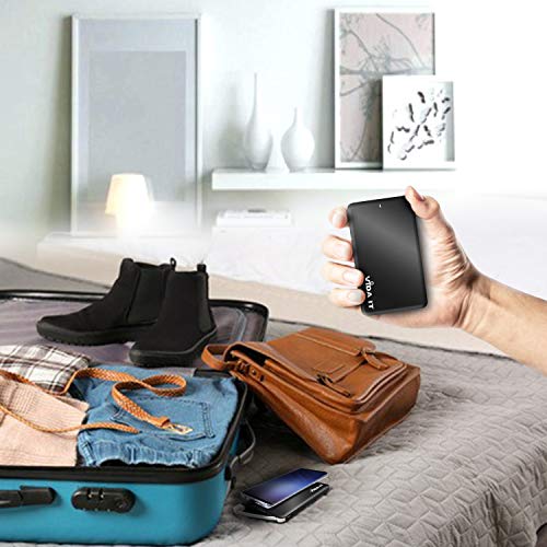 Vida IT vCard+ Ultra Slim Power Bank 4000mAh Mobile Phone Portable Charger Small Rechargeable Flat Battery Pack for iPhone Samsung Android USB C with Built-In Cable Thin Pocket Size 8mm (Black)