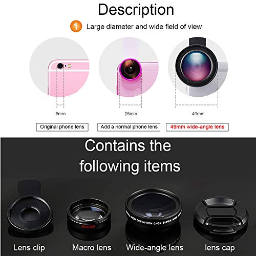Akls Mobile Phone Lens 0.45X Wide Angle Len & 12.5X Macro HD Clip-on Camera Lens Universal for iPhone Samsung and Most of Android Smartphone