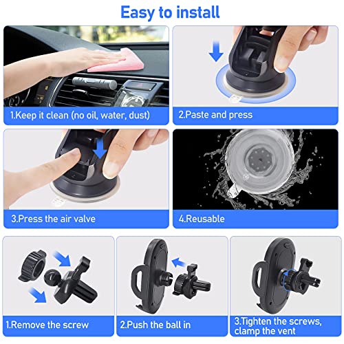 Huryfox Car Phone Holder Mobile Mount - Handsfree Driving Cellphone Stand, Smartphone Support on Dashboard, Windshield, Vent and More, Automobile Cradle Compatible with iPhone, Android Phone