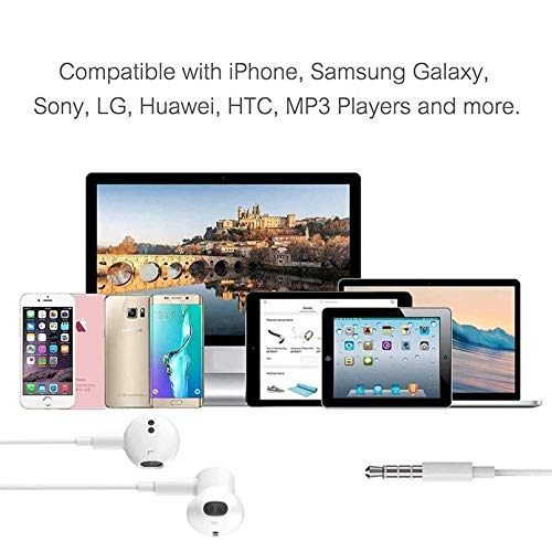 [2 Pack] In-Ear Headphones with 3.5mm Headphones Plug Microphone Volume Control for Sports Workout Compatible with iPhone, iPad, Huawei,Android,Samsung Cell Phones Tablets Laptops and More——White