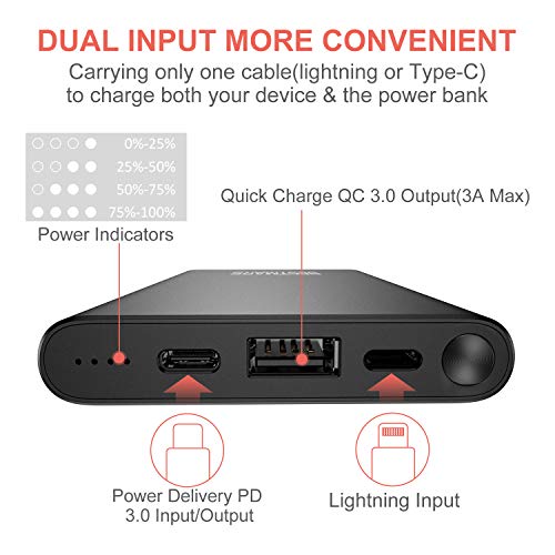 BESTMARS Power Bank Fast Charging USB C PD Portable Charger Slim 10000mAh Back Up Battery Pack Compatible with iPhone 14 13 12 SE iPad Mini & Samsung Galaxy S22 S21 S20 Android Cell Phone & more Black