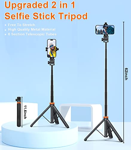 Selfie Stick Tripod with Bluetooth Remote,Ufanore 62"(157cm) Extendable Phone Tripod Stand,Stable Cell Phone Holder Compatible with iPhone 14 Pro Max 13 12/Android Phone/Camera