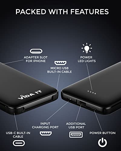 Vida IT vBot Power Bank Portable Charger Battery Pack for Samsung Galaxy S21 S20 S10 S8 A51 Android Mobile Phone Power Pack with Built-In Cable, Pocket Size USB External Battery Pack Phone Charger