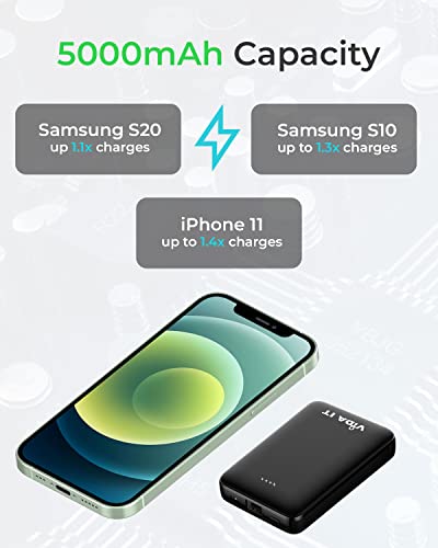 Vida IT vBot Power Bank Portable Charger Battery Pack for Samsung Galaxy S21 S20 S10 S8 A51 Android Mobile Phone Power Pack with Built-In Cable, Pocket Size USB External Battery Pack Phone Charger