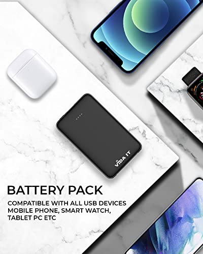 Vida IT vBot Power Bank Portable Charger Battery Pack for Samsung Galaxy S21 S20 S10 S8 A51 Android Mobile Phone Power Pack with Built-In Cable, Pocket Size USB External Battery Pack Phone Charger