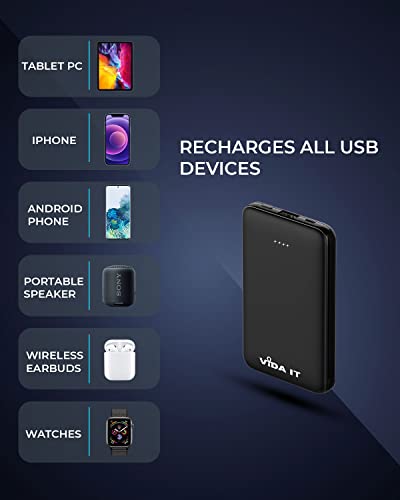 Vida IT vBot Power Bank Portable Charger Battery Pack for Samsung Galaxy S21 S20 S10 S8 A51 Android Mobile Phone Power Pack with Built-In Cable, Pocket Size USB External Battery Pack Phone Charger