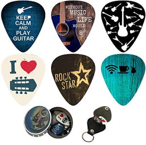 12-Pack Guitar Picks with Tin Box and Holder