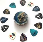 12-Pack Guitar Picks with Tin Box and Holder