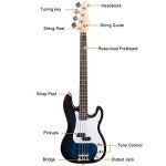 Costzon Full Size Electric Bass Guitar Kit - Blue