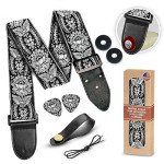 Royal Black Silver Woven Guitar Strap with Picks