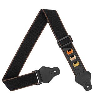 Soft Cotton Guitar Strap with Pick Holders - Black