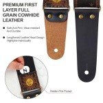 Sun Embroidered Cotton Guitar Strap with Leather Ends