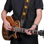 Sun Embroidered Cotton Guitar Strap with Leather Ends