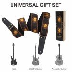 Sun Embroidered Cotton Guitar Strap with Leather Ends