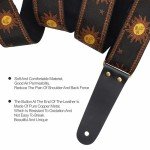 Sun Embroidered Cotton Guitar Strap with Leather Ends