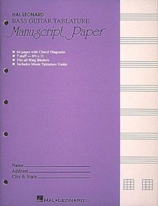 Bass Guitar Tablature Manuscript Paper - Purple Cover