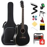 Donner 36'' Black Acoustic Guitar Starter Bundle