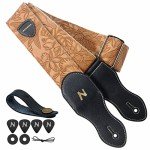 Vintage Style Vegan Leather Guitar Strap with Pocket