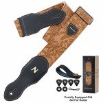 Vintage Style Vegan Leather Guitar Strap with Pocket