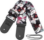Skull Guitar Strap with Leather Ends for All Guitars
