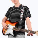 Skull Guitar Strap with Leather Ends for All Guitars