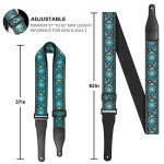 Retro Teal Jacquard Guitar Strap with Leather Ends