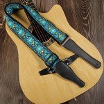 Retro Teal Jacquard Guitar Strap with Leather Ends