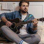 Retro Teal Jacquard Guitar Strap with Leather Ends