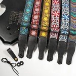 Retro Teal Jacquard Guitar Strap with Leather Ends