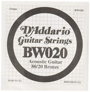 D'Addario 80/20 Bronze Acoustic Guitar String 020
