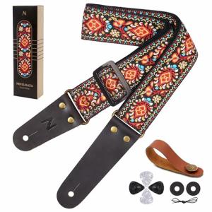 Nefelibata Embroidered Cotton Guitar Strap - Saffron
