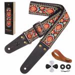 Nefelibata Embroidered Cotton Guitar Strap - Saffron
