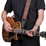Nefelibata Embroidered Cotton Guitar Strap - Saffron