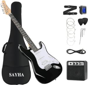SAYHA 39 Inch Electric Guitar Starter Kit Black