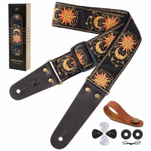 Sun & Moon Embroidered Guitar Strap with Accessories