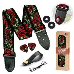 Rose Flower Guitar Strap with Bonus Picks & Locks