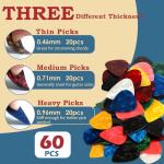 60Pack Colorful Guitar Picks with Organizer Box