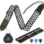 Qivorimith Black White Grid Guitar Strap with Picks