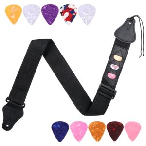 Yuomeaz Black Acoustic Guitar Strap with Picks