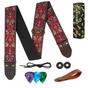 Jacquard Cotton Guitar Strap with Leather Ends