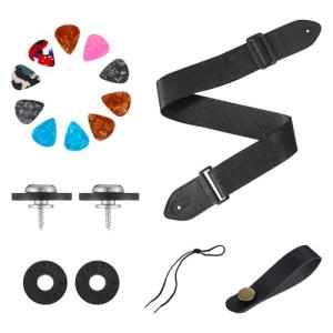 Adjustable Black Guitar Strap with Picks and Locks