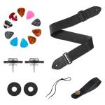 Adjustable Black Guitar Strap with Picks and Locks