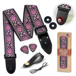 Adjustable Pink Guitar Strap with Picks and Locks