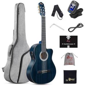 WINZZ 39" Blue Cutaway Electric Classical Guitar