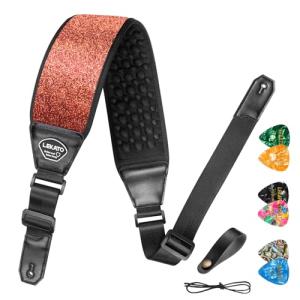 LEKATO Adjustable Glitter Guitar Strap - Red Orange