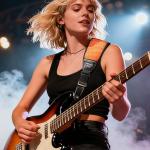 LEKATO Adjustable Glitter Guitar Strap - Red Orange