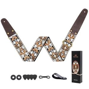 WELAIYOOUQ Jacquard Guitar Strap with Leather Ends